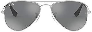 Ray-Ban Junior Kid's RJ9506S Aviator Kids Sunglasses, Shiny Silver/Grey Mirror, 52 mm