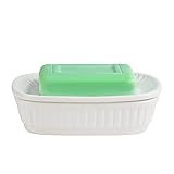 Soap Dish, White Ceramic Double Layer Soap Holder, Bar Soap Holder with Drain, Self Draining Soap Di