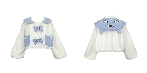 Winter Warm Fluffy Jacket Women Teens Cropped Cute Fleece Faux Fur Lolita Cat Collar Anime Cosplay Fuzzy Coat2