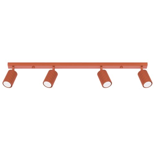 SOLLUX lighting Plafoniera Da Soffitto Lampadario In Alluminio 4 Paralumi 81 x 6,5 x 16,5 cm Karbon Ocra Rossa