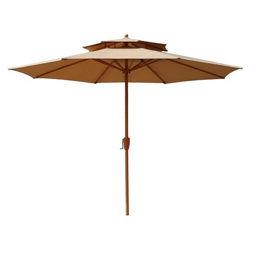 Ombrellone da Giardino 270 cm, Ombrellone da Esterno Antivento a 2 Livelli con Protezione UV, per Terrazza, Mercato e Cortile(Brown)