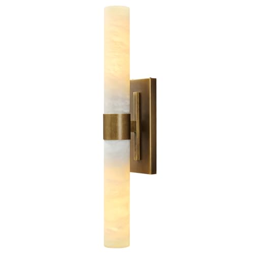 Natural Alabaster Wall Sconce Brass Wall Sconce Modern Bronze Marble Sconce Rust Resistant Vintage Indoor Vanity Wall Light Lighting for Bathroom Living Room Dining Room Kitchen Bedroom Hallway