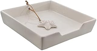 Servette Home White Ceramic Lunch Napkin Holder with Roped Weight - Starfish