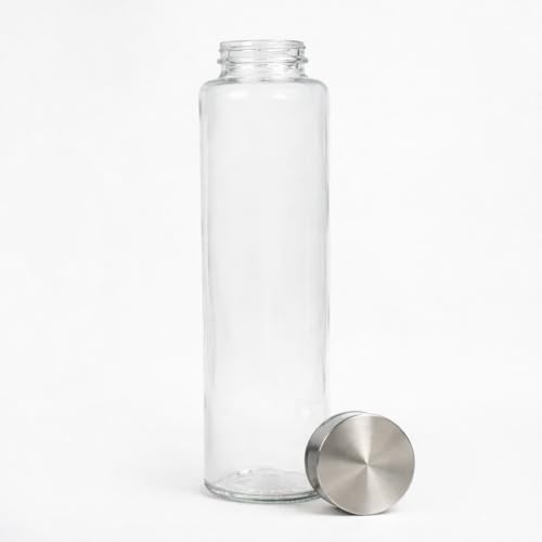 Image of Glassbunny Glass Water Bottle with Leak-Proof Airtight Stainless Steel Lid for Water, Smoothie, Juices Reusable Travel Drinking Fridge Bottle 1000ml BPA-Free Pack of 1