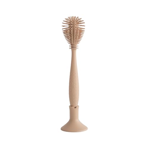 Image of mushie Baby Bottle Brush | Soft Silicone with Suction Base (Natural)
