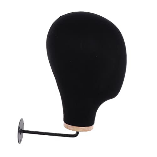 Flameer Wall Mount Wig Head Cork Canvas Mannequin Head with Stand Screws Set for Wigs Making Display Styling 21 Inch - Black