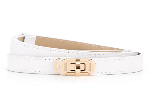 Adjustable Thin Belt For Women Skinny Belts For Dress Women Solid Color Alloy Turn Lock Belt For Jeans Coat,White