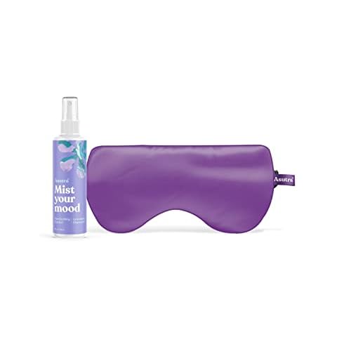 ASUTRA Sleep Bundle, 2 Products - Purple Silk Eye Mask Filled with Lavender and Flax Seeds, Lavender & Chamomile Essential Oil Pillow Spray Cover
