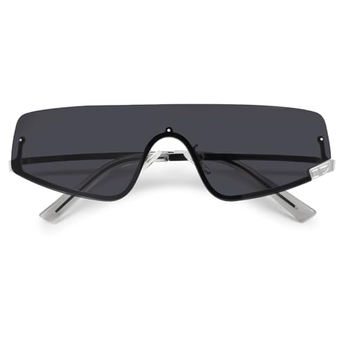 VANLINKER Rimless Mask Sunglasses for Men Women Trendy Frameless Slim Flat Top Sunglasses Futuristic Shield Shades VL98203