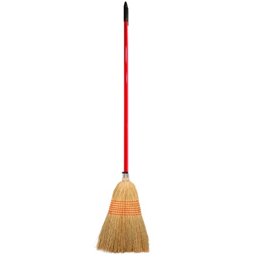 Red Gorilla Traditional Standard Corn Broom in Red with Natural Straw Bristles Outdoor or Indoor Sweeping Brush for Yard Stable Garden Wooden Handle 1.5m