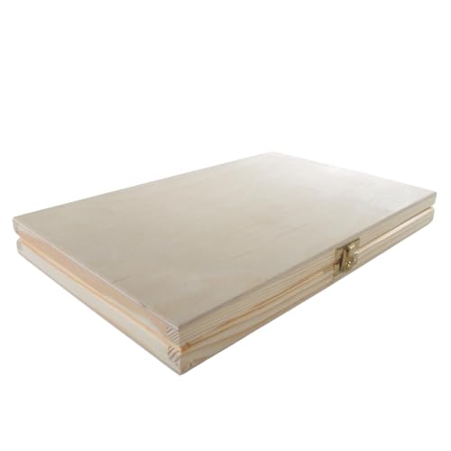 WooDeeDoo Shallow Slim Wooden Box with Lid & Clasp | 30 x 19 x 3 cm | Gift Presentation Valuables Storage Case | Plain Decorative Pine for Craft Decoupage