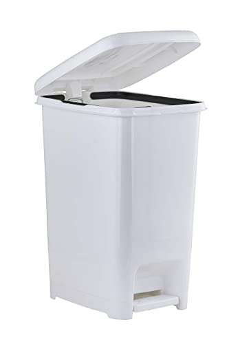Superio 10.5 Gal Slim Step On Pedal Plastic Trash Can, Waste Bin For Under Desk, Office, Bedroom, Bathroom- 42 Qt White #TOP2