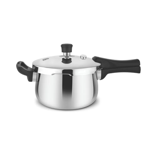 Image of Prabha Stainless Steel Pressure Cooker Outer Lid 1.5 Litre | Tri-Ply Kalash Cookers Bakelite Handle | Kitchen Cookware Pots & Pans | ISI Certified Fast & Safe Healthy Cooking | Gas & Induction