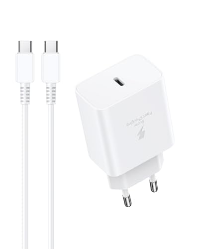 45W Cargador para Samsung Carga Rapida, USB C Cargador con 2M Tipo C Cable Compatible con Samsung Galaxy S25/S24/S23/S22/S21/S20 Ultra Plus Note 20/10/9/A73/A53, Cargado Movil Rapido Enchufe Cabezal