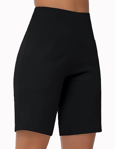 THE GYM PEOPLE Women's High Waisted Bermuda Workout Shorts Long Hiking Running Shorts with Zipper Pockets2