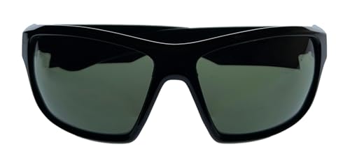 Timberland Sunglass Mens Shiny Black Plastic Wrap, Green Lens TB7266. 1N4