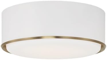 Capital Lighting 254831RE Carlton Unique Soft White Glass with Metal Band Drum Flush Mount Ceiling Light, 3-Light 180 Total Watts, 6" H x 16" W, Matte Brass and White