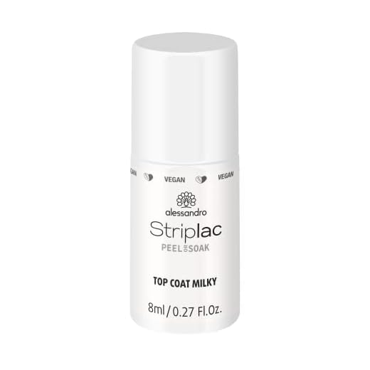 alessandro Striplac Peel or Soak -VEGAN- TOP COAT MILKY - LED-Überlack für eine milchige Farblackierung - Für perfekte Nägel in 15 Minuten, 8ml,Weiß