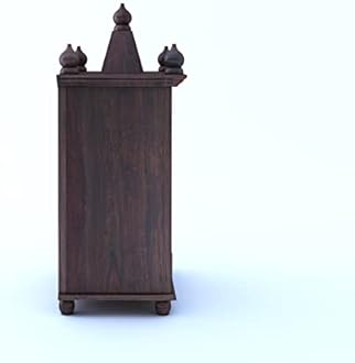 Ganpati Arts Solid Sheesham Wood Temple in Brass Work with Two Doors and One Drawer Storage Wooden Mandir for Home and Office - Walnut Finish 1 Year Warranty