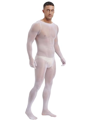 Men's Oil Glossy Full Cover Bodystocking Sheer See Through Footed Tights Pantyhose Jumpsuit4