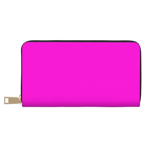 Leather Thin Slim Wallets for Women Men - Fashion Pink Print Card Wallet Holder with Zipper