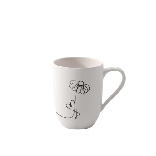 Villeroy & Boch – Statement Tasse 'Blume' Statement Lines, Weiß, Schwarz, Spülmaschinenfest, Mikrowellensicher, Becher Porzellan, Kaffeebecher mit Henkel, Porzellan Kaffeebecher, Premium Porcelain