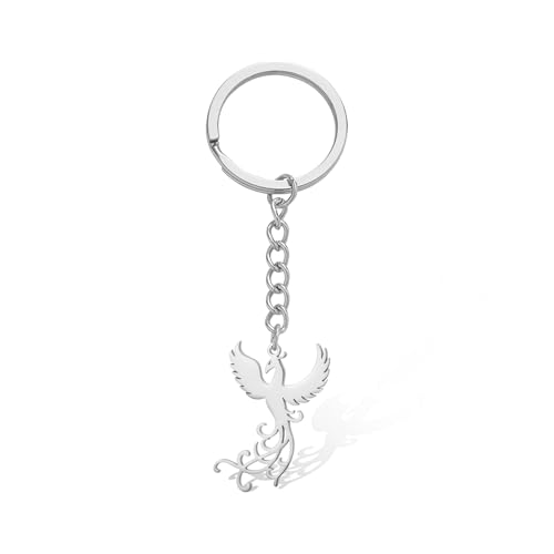 VASSAGO Porte-clés Phoenix en acier inoxydable avec oiseau mythologique pour sac à main, sac à dos, accessoires clés, bijoux, cadeaux, Argent 2, réglable
