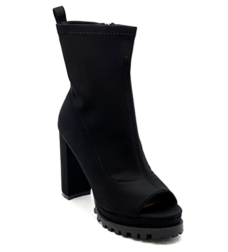 Image of Pazzle Women Peep Open Toe Cutout Chunky High Heel Ankle Booties - Natalie
