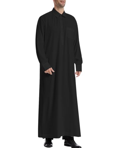 LVCBL Kaftan for Men Long Sleeve Thobe Button Down Lapel Muslim Shirts Big and Tall Long Caftan