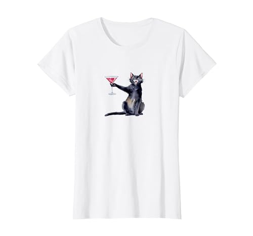 Cat With Martini Glass Cocktail T-Shirt