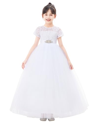 Floral Lace Tulle Flower Girl Dresses with Sleeves for Bridesmaid LG2R3