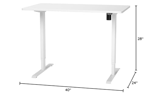 FLEXISPOT EN1 One-Piece Adjustable Height Desk 40 x 24 Inches Whole Piece Desktop Small Standing Desk for Small Space Electric Sit Stand Home Office Table (White Frame + White Desktop)