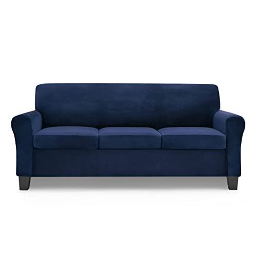 Mcolima Sofa Covers For 3 Cushion Couch Velvet Sofa Slip Cover 4 Piece Stretch Couch Covers For 3 Seater Sofa,Large Navy Blue #TOP17