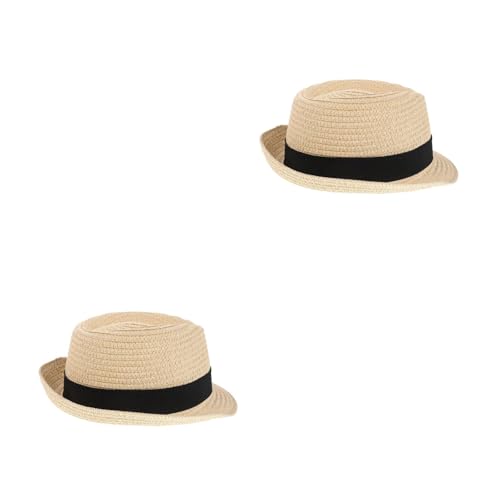 LOGOFUN 2pcs Boys Summer Straw Hat Adjustable Breathable Jazz Sun Cap for Outdoor Beach Activities 50-52cm Multicolored2