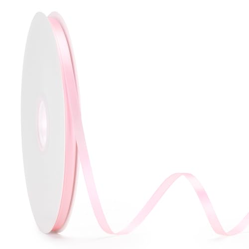 KINGLAKE Light Pink Satin Ribbon - 1/4 Inch x 100 Yards Thin Baby Pink Ribbon for Gift Wrapping Pastel Ribbon for Bouquet Crafts Gift Tags Wedding Bridal Shower Baby Shower Birthday Mothers Day Decor
