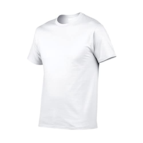 T-shirt d'été col rond respirant 100 % coton confortable uni blanc XXL