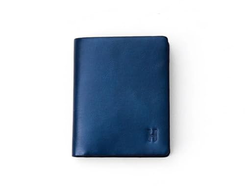 Wallet for Men, Slim Minimalist RFID Full-Grain Leather, Handcrafted Bifold Design, 6 Card Slots, in Gift Box with Pouch, for Christmas & Birthday, Navy Blue Plus Colors