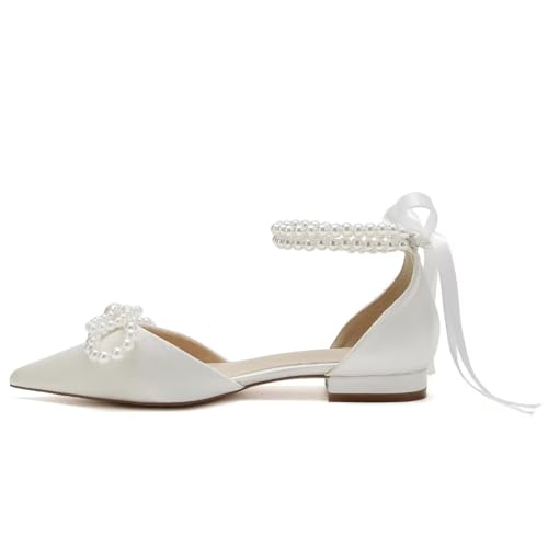 Pearl Wedding Shoes for Bride Flats Pointed Toe Flat Bridal Shoes Women Evening Dress Shoes3