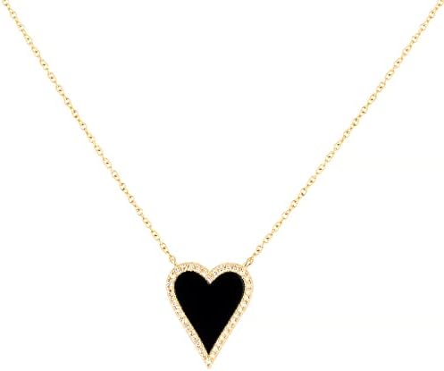 Black Heart Necklace for Women Trendy Preppy Jewelry Gold Plated Black Love Heart Pendant, Heart Paperclip Chain Necklace Cute Heart Necklaces for Women Dainty Jewelry (Black)