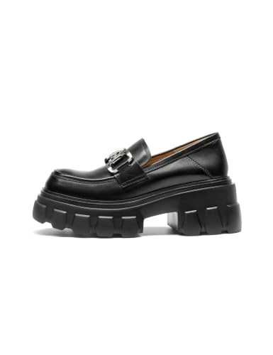 Image of BEAU TODAY Loafers for Women Dressy Leather Chunky Plaform Shoes | Genuine leather, breathable, Non-slip, thick sole business casual shoes