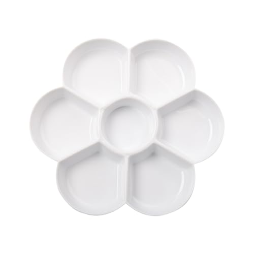 ARYIMYDP Cerámica de imitación, Paleta de Pintura, para Acuarela, con 7 pozos, para Agua, óleo o acrílico (11,2 cm) (Blanco)
