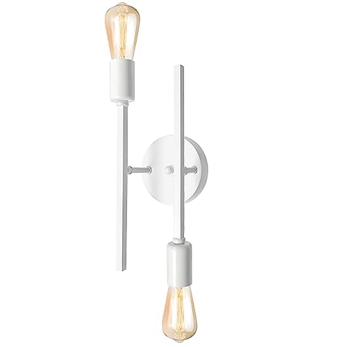 Crzpchas Industrial Wall Lights E27, 2 Light Vanity Wall Sconces White Rotatable Indoor Spotlights Modern Wall Lighting Fixtures for Bedroom, Bedside, Living Room, Hallway