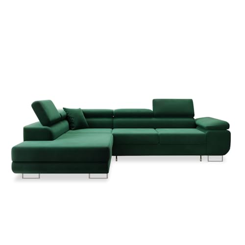 INTENSE DECO Canapé d'angle Gauche Convertible Marius Velours Vert