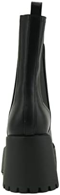 Soda NATIVE Women Chunky Lug Sole Double Stack Platform Heel High Profile Chelsea Fashion Ankle Bootie w/Double Elastic Gore, Black Pu, 10 | Image 1