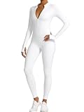 speerise Women Long Sleeve One Piece Workout Jumpsuit Romper Bodysuit Tummy Control Body Suits Jumpers thermal friendly layer for snow, ski recovery White S