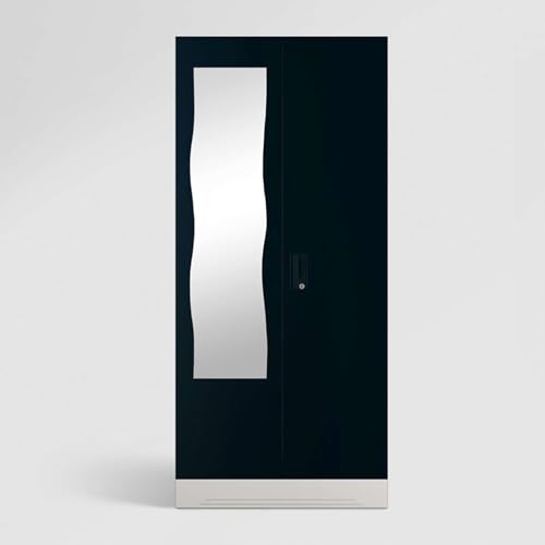 Image of Interio by Godrej Almirah Slimline 2-Door Steel Almirah, Cupboard for Clothes (Pacific Blue), 1-Year Warranty, 1 Locker, 4 Shelves and Curvilinear Mirror