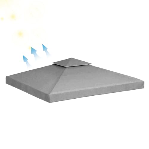 Outdoor Grill Gazebo Canopy 3x3 Waterproof UV Resistant 2 Tier Design Grey Cover Replacement Cover for Grilling Shade and Protection