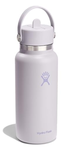 Image of Hydro Flask Water Bottle - Insulated Stainless Steel - Wide Mouth Flex Straw Lid, Non Spill, Leakproof and Refillable in 32 Oz Sea Cloud Pink