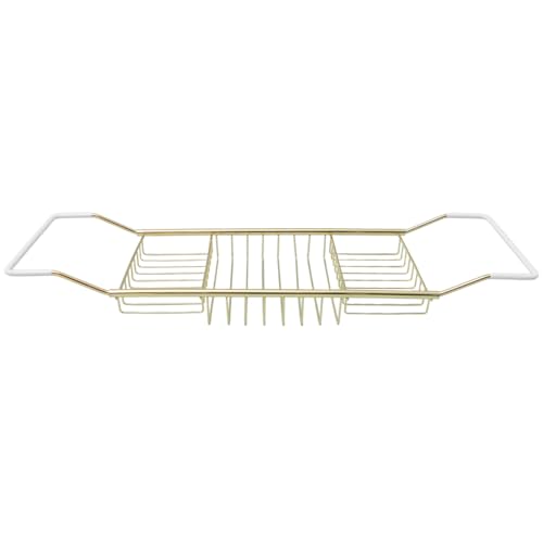 Cabilock Luxury Stainless Steel Bathtub Caddy Tray - 24.8in Expandable Modern Bath Rack for Tub with Wine Glass & Book Holder - Rustproof Shower Organizer & Tablet Stand for Home Spa, Gold by Cabilock - Used condition - Image 9