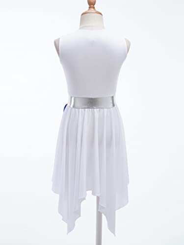 Tssoe Kids Girls Color Block Asymmetrical Lyrical Contemporary Dance Dress Sleeveless Praise Dance Tunic Bluewhite 10 Years #TOP3